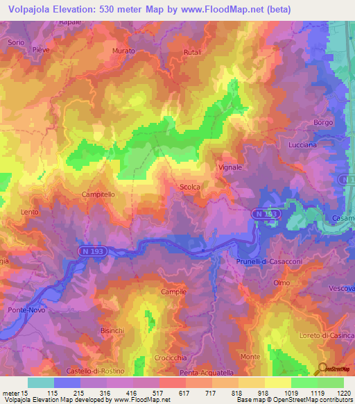 Volpajola,France Elevation Map