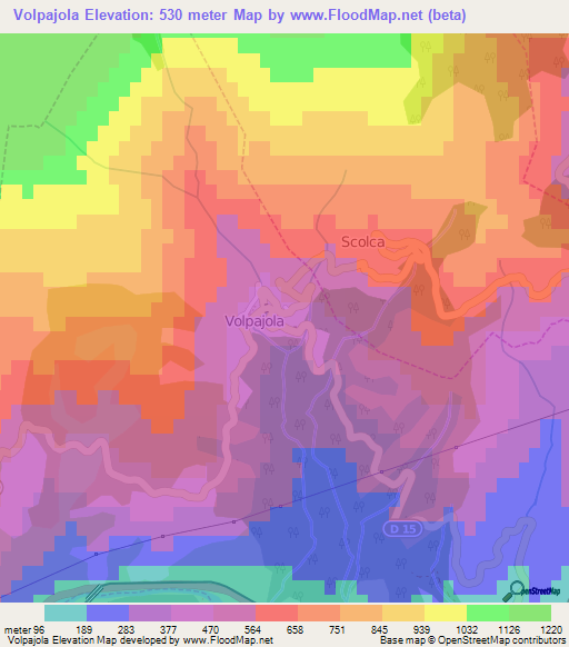 Volpajola,France Elevation Map