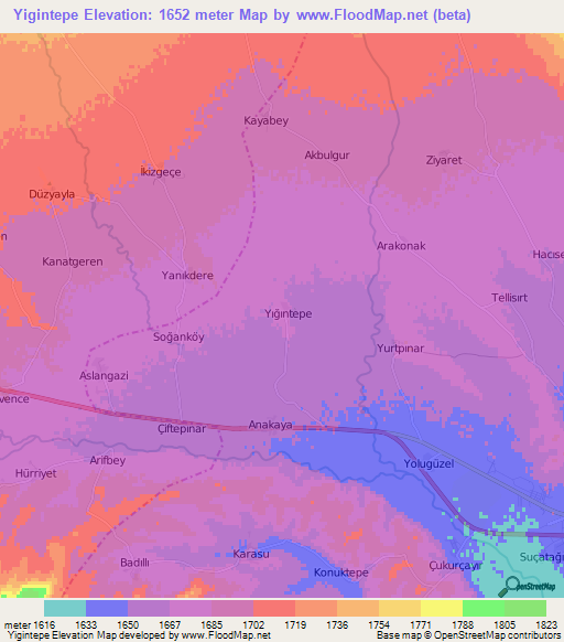 Yigintepe,Turkey Elevation Map