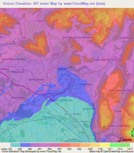 Voiron,France Elevation Map