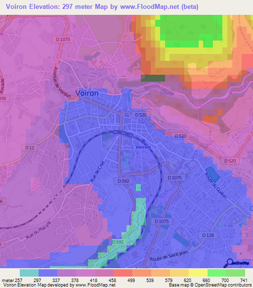 Voiron,France Elevation Map