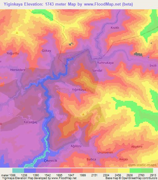 Yiginkaya,Turkey Elevation Map