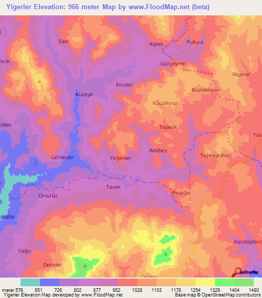 Yigerler,Turkey Elevation Map