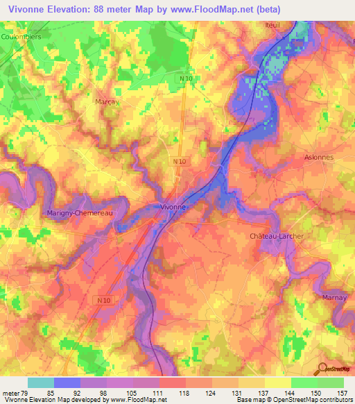 Vivonne,France Elevation Map