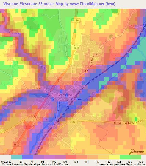 Vivonne,France Elevation Map