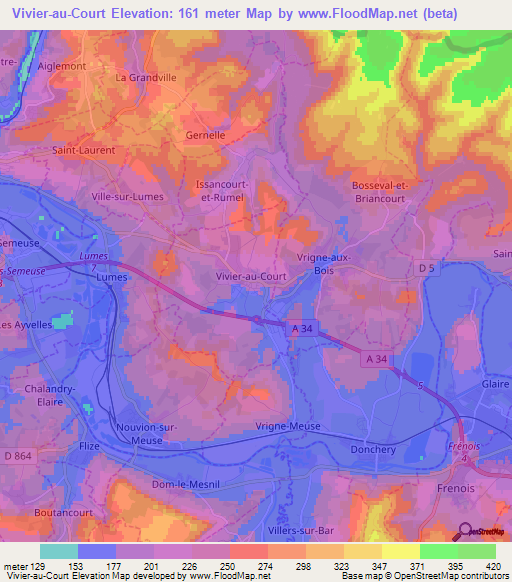 Vivier-au-Court,France Elevation Map