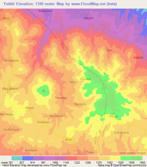 Yetikli,Turkey Elevation Map