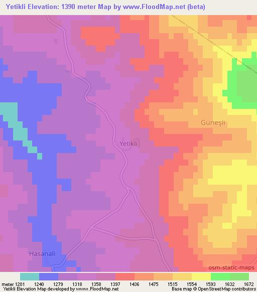 Yetikli,Turkey Elevation Map