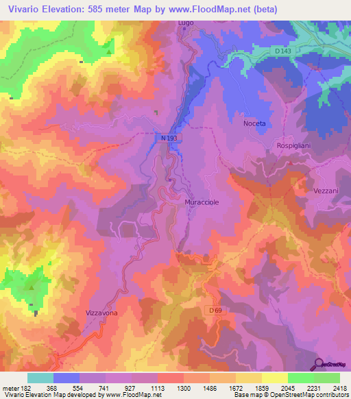 Vivario,France Elevation Map