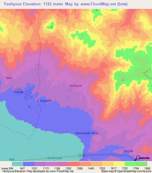 Yesilyuva,Turkey Elevation Map