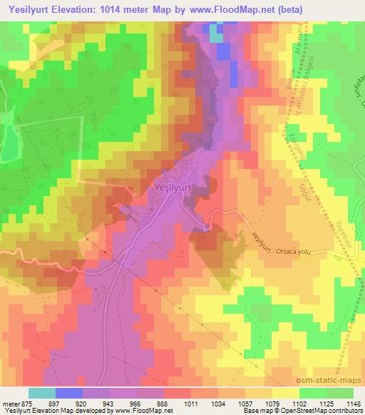 Yesilyurt,Turkey Elevation Map