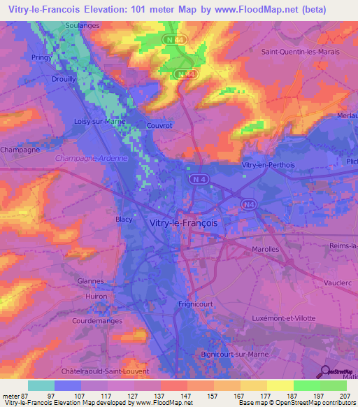 Vitry-le-Francois,France Elevation Map