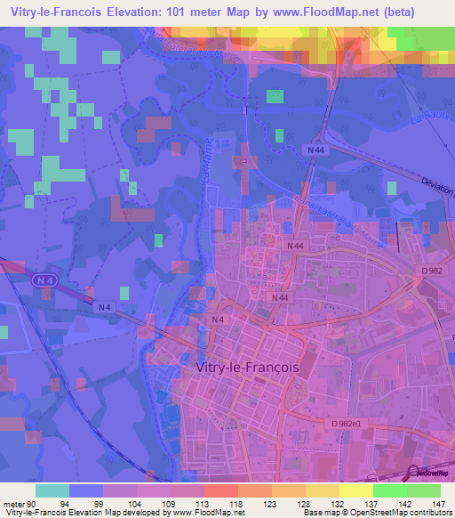 Vitry-le-Francois,France Elevation Map