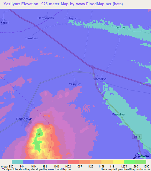 Yesilyurt,Turkey Elevation Map