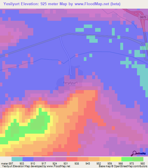 Yesilyurt,Turkey Elevation Map