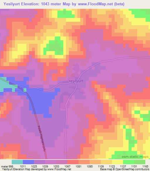 Yesilyurt,Turkey Elevation Map