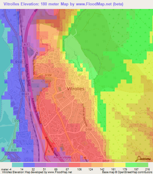 Vitrolles,France Elevation Map