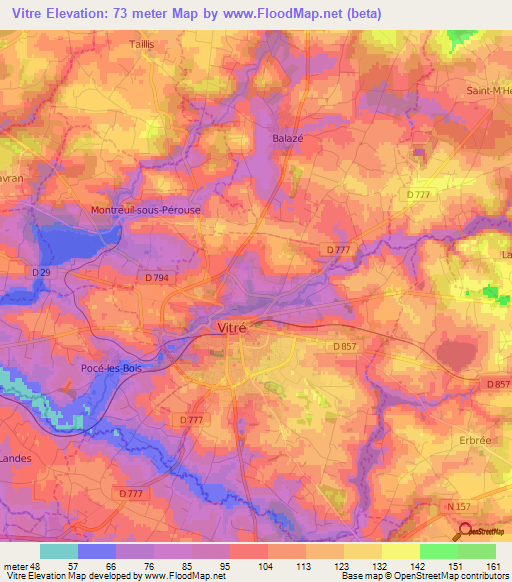 Vitre,France Elevation Map