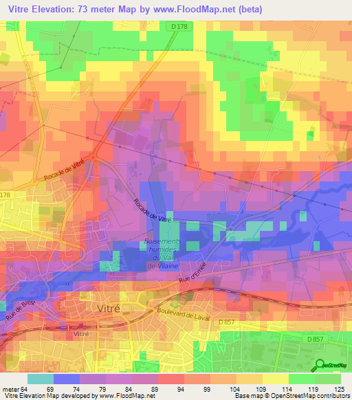 Vitre,France Elevation Map