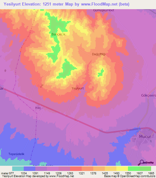 Yesilyurt,Turkey Elevation Map