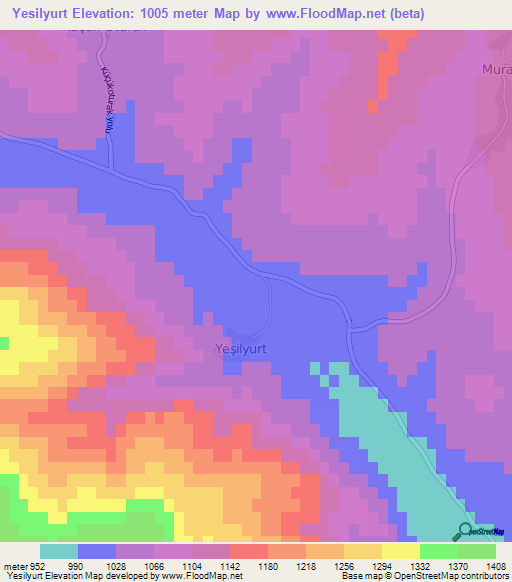 Yesilyurt,Turkey Elevation Map