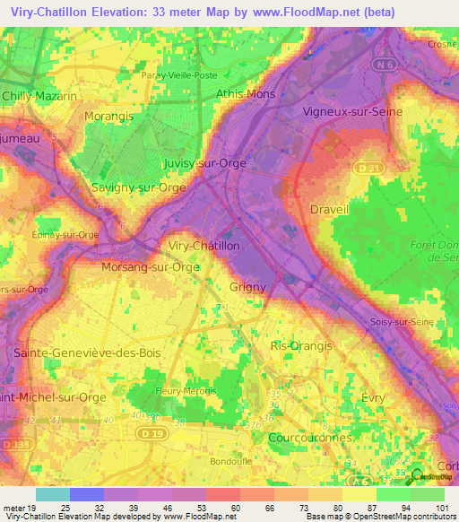 Viry-Chatillon,France Elevation Map