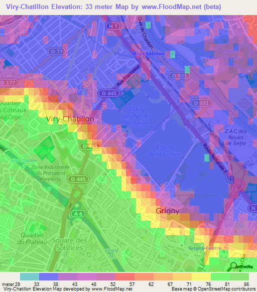 Viry-Chatillon,France Elevation Map