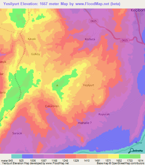 Yesilyurt,Turkey Elevation Map