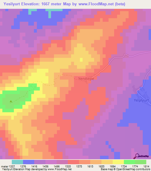 Yesilyurt,Turkey Elevation Map