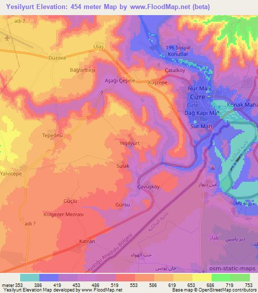 Yesilyurt,Turkey Elevation Map