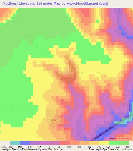 Yesilyurt,Turkey Elevation Map