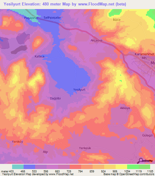 Yesilyurt,Turkey Elevation Map