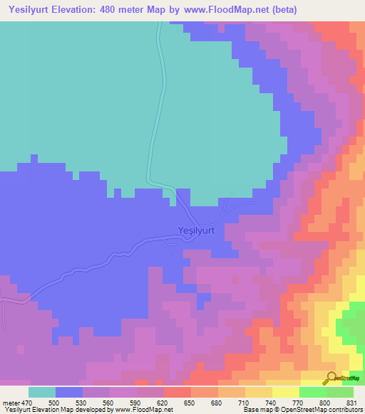 Yesilyurt,Turkey Elevation Map