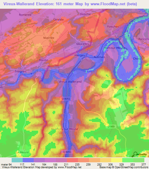 Vireux-Wallerand,France Elevation Map