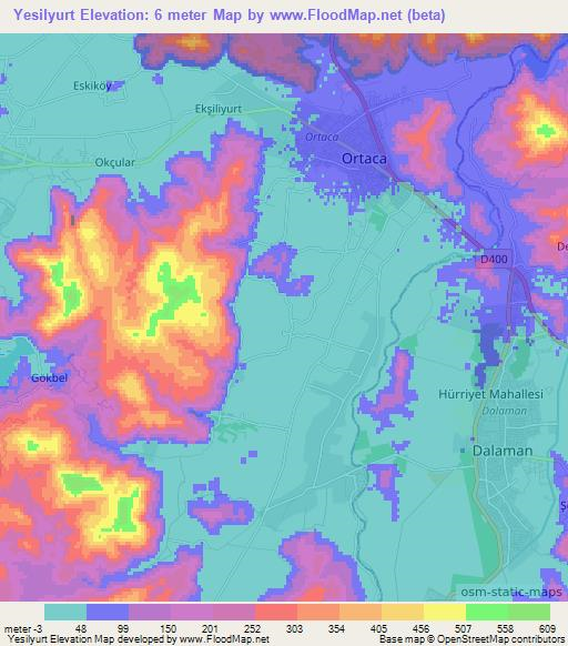 Yesilyurt,Turkey Elevation Map