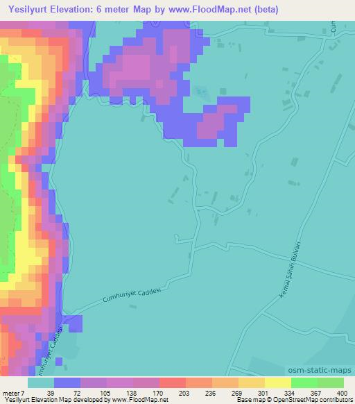 Yesilyurt,Turkey Elevation Map