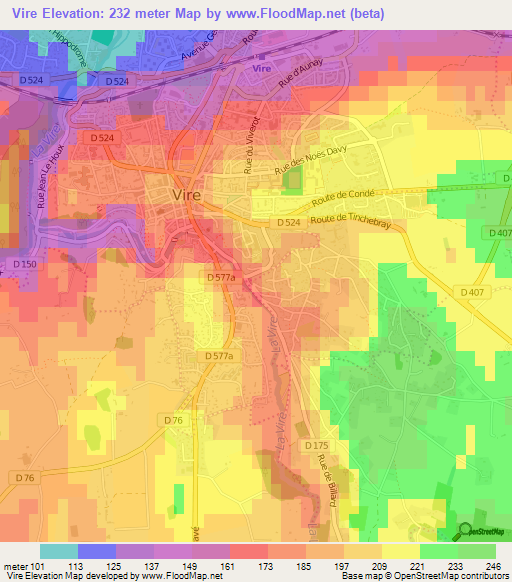 Vire,France Elevation Map