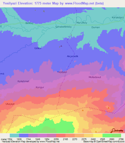 Yesilyazi,Turkey Elevation Map