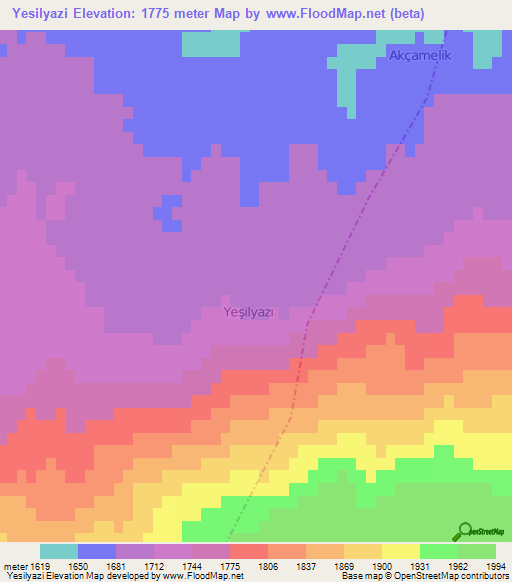 Yesilyazi,Turkey Elevation Map