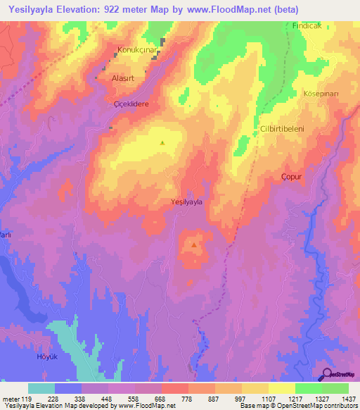 Yesilyayla,Turkey Elevation Map