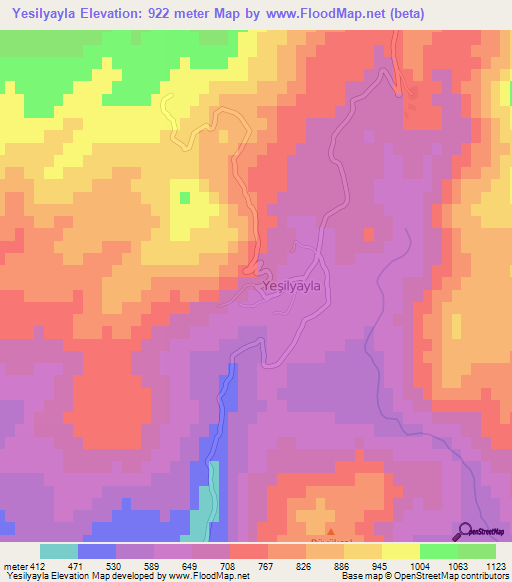 Yesilyayla,Turkey Elevation Map