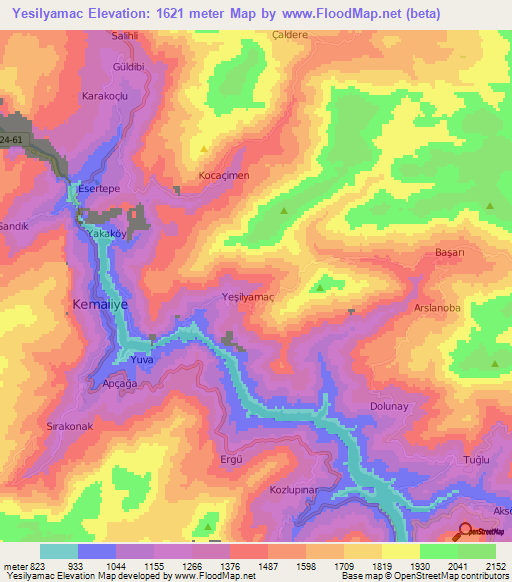 Yesilyamac,Turkey Elevation Map