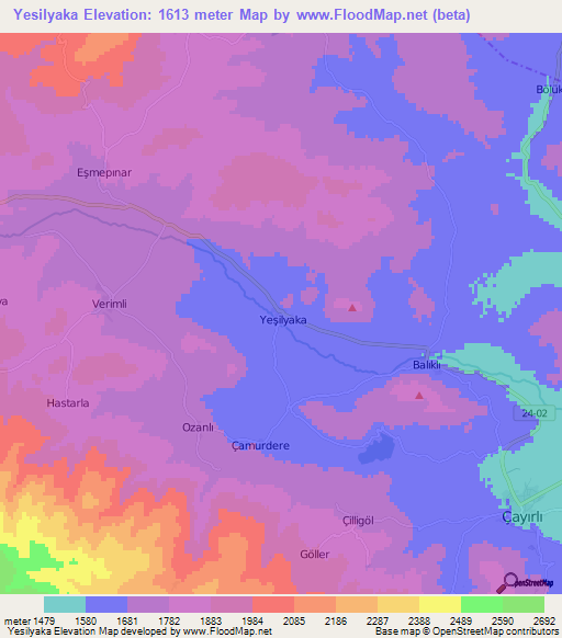 Yesilyaka,Turkey Elevation Map