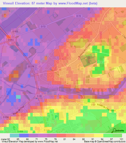 Vineuil,France Elevation Map