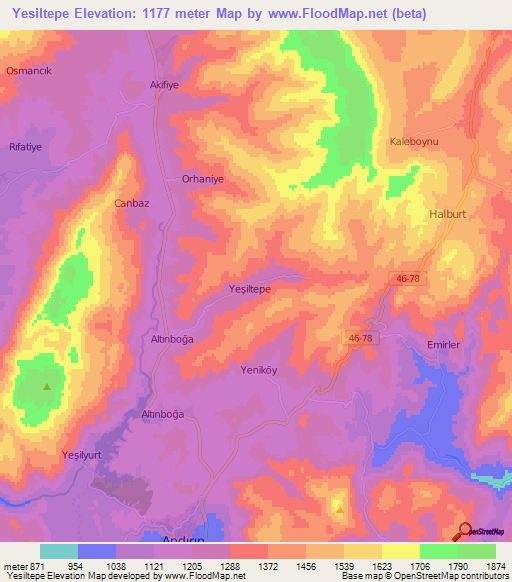 Yesiltepe,Turkey Elevation Map