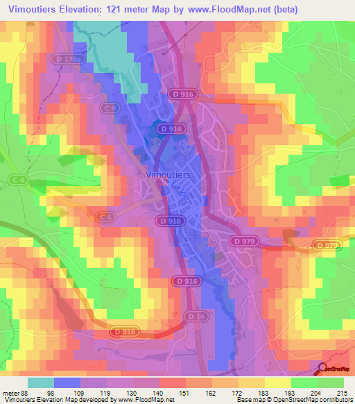 Vimoutiers,France Elevation Map