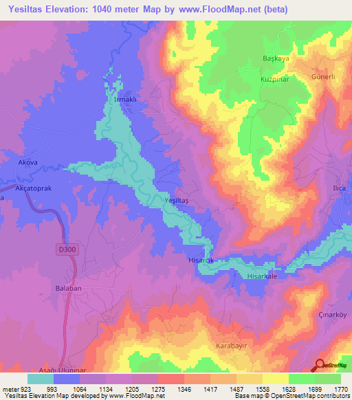 Yesiltas,Turkey Elevation Map