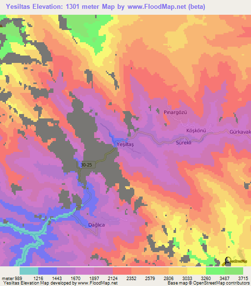 Yesiltas,Turkey Elevation Map