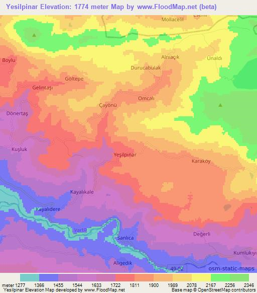 Yesilpinar,Turkey Elevation Map