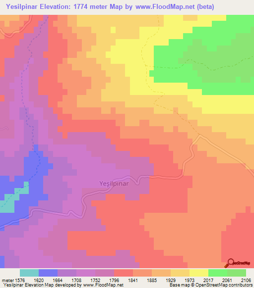 Yesilpinar,Turkey Elevation Map